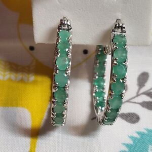 Exquisite Ethiopian Emerald Inside out Sterling Silver hoops